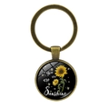 Detail of bronze sunflower keychain with You are my Sunshine quote under glass dome - Antique Bronze-You Are My Sunshine (Style 2-With Bee)