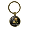Macro detail of bronze keychain with You Are My Sunshine sunflower glass pendant - Antique Bronze-You Are My Sunshine (Style 4-Decorative)