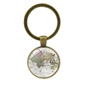 Vintage bronze world map keychain with round glass dome pendant and nautical theme - Antique Bronze Style 4 (XSWX6289-4)