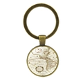 Vintage bronze metal keychain with a round world map pendant and antique bronze finish - Antique Bronze Style 5 (XSWX6289-5)