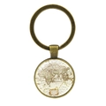 Vintage bronze world map keychain with glass dome pendant on a white background - Antique Bronze Style 6 (XSWX6289-6)