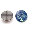 Detailed view of round Christmas elk fridge magnet with crystal glass surface and magnetic back - Dark Blue Coral Antler Style (XSWX6483-9-(30MM))