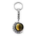 Silver metal spinning sunflower moon keychain with She's Sunshine Mixed text engraving - Sunflower Butterfly Quote (XSWX6459-6)