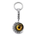 Silver moon keychain with spinning sunflower charm and Be Kind inspirational text - Sunflower Kindness Quote (XSWX6459-7)