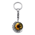 Silver sunflower moon keychain with rotating pendant and Just a GIRL who LOVES Sunflowers text - Sunflower Girl Quote (XSWX6459-8)