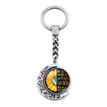 Rotating moon sunflower keychain with 'Be a Sunflower' quote on silver metal frame - Sunflower Inspiring Quote 2 (XSWX6459-9)