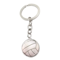 Silberner Schlüsselanhänger mit weißem Volleyball-Design unter Glas-Cabochon - Volleyball-Stil (XSWX6400-6)