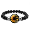 Elastic black beaded bracelet with sunflower pendant and Just a Girl message charm - Girl Who Loves Sunflowers Style (XSWX6470-8)