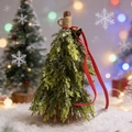 Detailed view of mini Christmas tree ornament with red ribbon and golden bell - 30cm Broom
