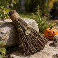 Miniature witch broom with natural crystal stone pendant for Halloween home decoration - Citrine / 10cm