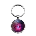 Silver metal galaxy nebula keychain with cosmic purple star pattern and glass dome - Deep Nebula Style (XSWX6473-7)