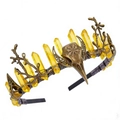 Handmade crown with bronze bird skull, yellow crystals and Nordic runes on metal headband - Yellow