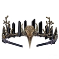 Gothik Wikinger Kronen Stirnband mit Bronze Vogelschädel, schwarzen Kristallen und Geweih - Schwarz