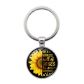 Silver round keychain with sunflower design and inspirational quote on black backdrop - Silver-Be a Sunflower (XSWX6460-5)