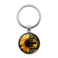 Silver keyring featuring a glass cabochon pendant with sunflower and girl slogan - Silver-Just a Girl (XSWX6460-8)