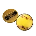 Spilla cabochon in vetro baseball vintage in bronzo con motivo a cuciture gialle in due viste - Motivo Cuciture Baseball (XSWX6369-2) / Bronzo Antico