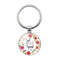 Silver keychain featuring a floral Bible verse pendant with the Romans 8:31 scripture quote - Silver (God Is For Us) (XSWX6351-6)