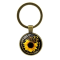 Bronze keychain with sunflower design and Be Kind quote on the metal ring pendant - Antique Bronze-Be Kind (XSWX6460-7)