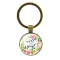 Bronze floral keychain featuring 'It is well with my soul' inspirational quote pendant - Antique Bronze (It Is Well With My Soul) (XSWX6351-3)