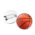 Classic basketball themed glass dome brooch pin with a silver metal base for sports fans - Basketball Pattern (XSWX6369-1) / Silver