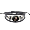 Gelaagde zwarte lederen gevlochten armband met glazen hanger en gouden letter J print - Letter J (XSWX6408-J)