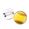 Retro softball glass cabochon brooch with classic yellow stitching and silver metal pin - Yellow Softball Stitching Pattern (XSWX6369-2) / Silver