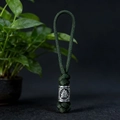 Handmade army green paracord keychain with a silver vintage Viking Valknut metal bead - Army Green
