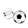 Classic soccer ball glass cabochon brooch pin with silver metal backing and safety clasp - Black and White Soccer Pattern (XSWX6369-4) / Silver