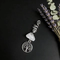 Natural crystal dreadlock cuff with silver spiral and tree of life charm for hair - White Crystal With Tree of Life