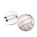 Vintage round volleyball glass cabochon brooch with silver metal safety pin back - Volleyball Pattern (XSWX6369-6) / Silver