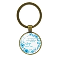 Bronze Bible verse keychain with blue watercolor flowers and Psalm 91:4 inscription - Antique Bronze (He Will Cover) (XSWX6351-11)