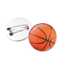 Classic basketball themed time gem brooch with orange texture and silver metal safety pin - Basketball Pattern (XSWX6369-8) / Silver