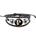 Gevlochten zwarte lederen armband met glazen bedeltje en de gouden letter P - Letter P (XSWX6408-P)
