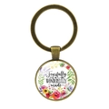 Bronze keychain with floral glass pendant and Fearfully AND WONDERFULLY made quote - Antique Bronze (Wonderfully Made) (XSWX6351-12)