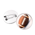 Retro round metal brooch with American football sports motif and pin clasp back - American Football Pattern (XSWX6369-9) / Silver