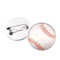Vintage baseball pattern pin badge with silver metal clasp backing on white background - Baseball Stitching Pattern (XSWX6369-10) / Silver