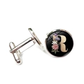 Herren Manschettenknöpfe in Silber mit Buchstabe R und Vintage-Blumenmuster - Buchstabe R (XSWX6409-R)