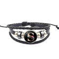 Meerlagige lederen armband met zwart gevlochten koord en bloemig letter S glascabochon - Letter S (XSWX6408-S)