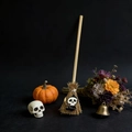 Mini witch broom with grim reaper charm for Halloween decor on black background - Black Ghost