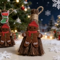 Christmas broom ornaments with gingerbread man and holiday stocking on festive background - Gingerbread Man And Green Sock Style (Style 7) / 17*8cm