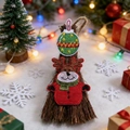 Close-up of Christmas embroidery patches featuring a deer and star ball on a mini broom - Star And Reindeer Style (Style 5) / 17*8cm