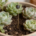 Handmade golden wire plant pick with dark blue crystal sphere in succulent pot - Black Flash Stone
