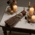 Detail of handmade ritual besom with bronze goddess pendant and crystal on branch - 19cm x 8cm / Winged Goddess Charm Style (Style 7)