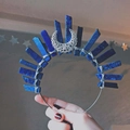 Serre-tête couronne en cristal Lapis Lazuli avec croissant de lune argenté - Lapis-lazuli Fil Argenté Lune Ajourée Argentée Serre-tête Argenté