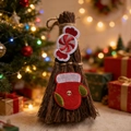 Decorative Christmas straw broom featuring peppermint candy and winter glove embroidery - Peppermint And Glove Style (Style 6) / 17*8cm