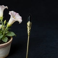 Macro shot of gold floral metalwork and black hexagonal crystal on a vintage hair pin - Black Stone