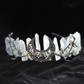 Natural crystal moon tiara with silver branch details for bohemian wedding headwear - White Moon Branch Style