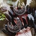 Handmade witch crown featuring black obsidian crystals and silver moon crescent accents - Obsidian Antique Bronze Moon