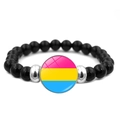 Black beaded pansexual pride bracelet with pink yellow blue striped round charm - Pansexual Flag Style (XSWX6381-4)
