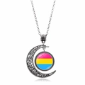 Pansexual pride moon pendant necklace with pink yellow and blue stripes in silver - Pansexual Pride Style